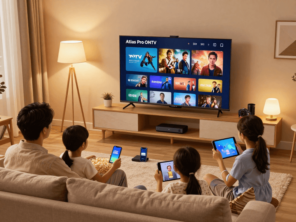Profitez de l'abonnement Atlas Pro pour une expérience de télévision familiale agréable dans votre salon.