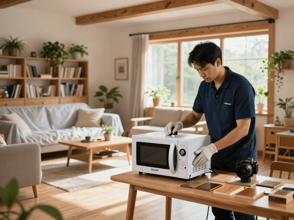 Traitement du bois sans produits chimiques avec Shashel®, démonstration professionnelle dans un intérieur accueillant.