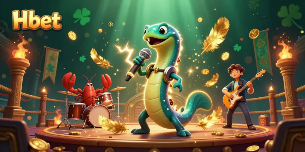 Engage in thrilling underwater casino fun with Hbet in a dynamic illustration featuring colorful game characters.