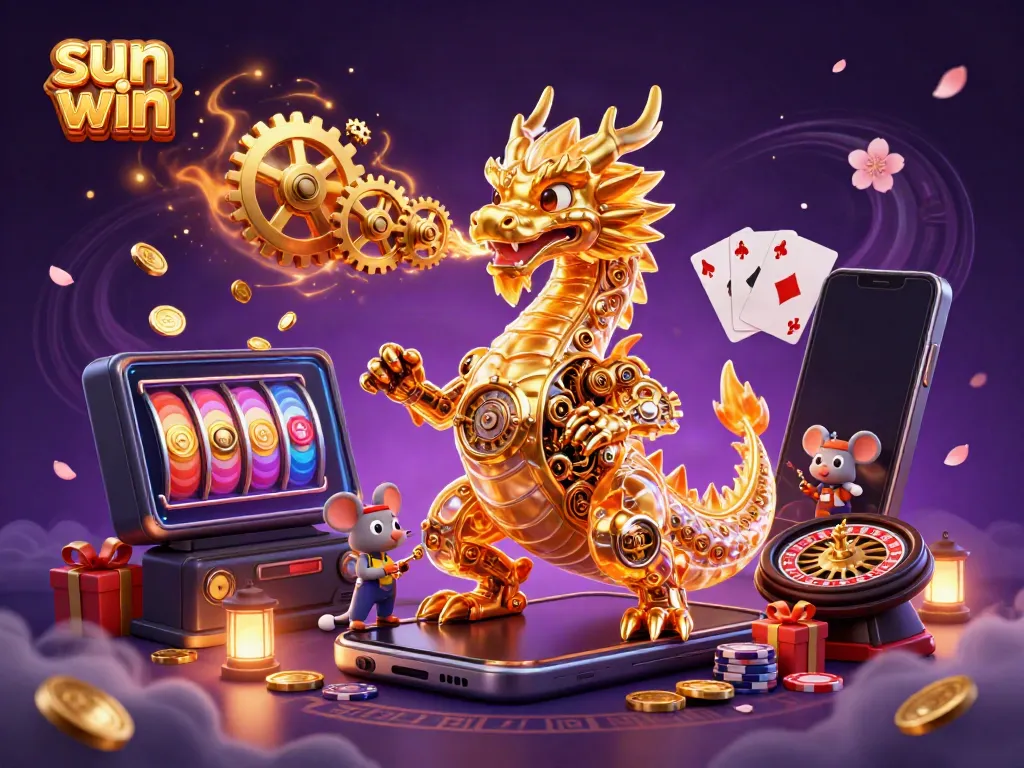 Engage with the thrilling world of Sun Win using vibrant casino elements and dynamic gaming characters.