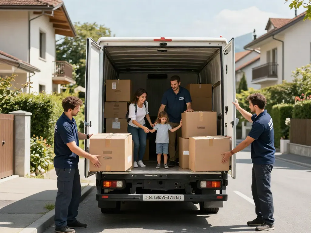 Déménagement Lausanne : Équipe professionnelle organisant le transport des biens d'une famille avec soin.