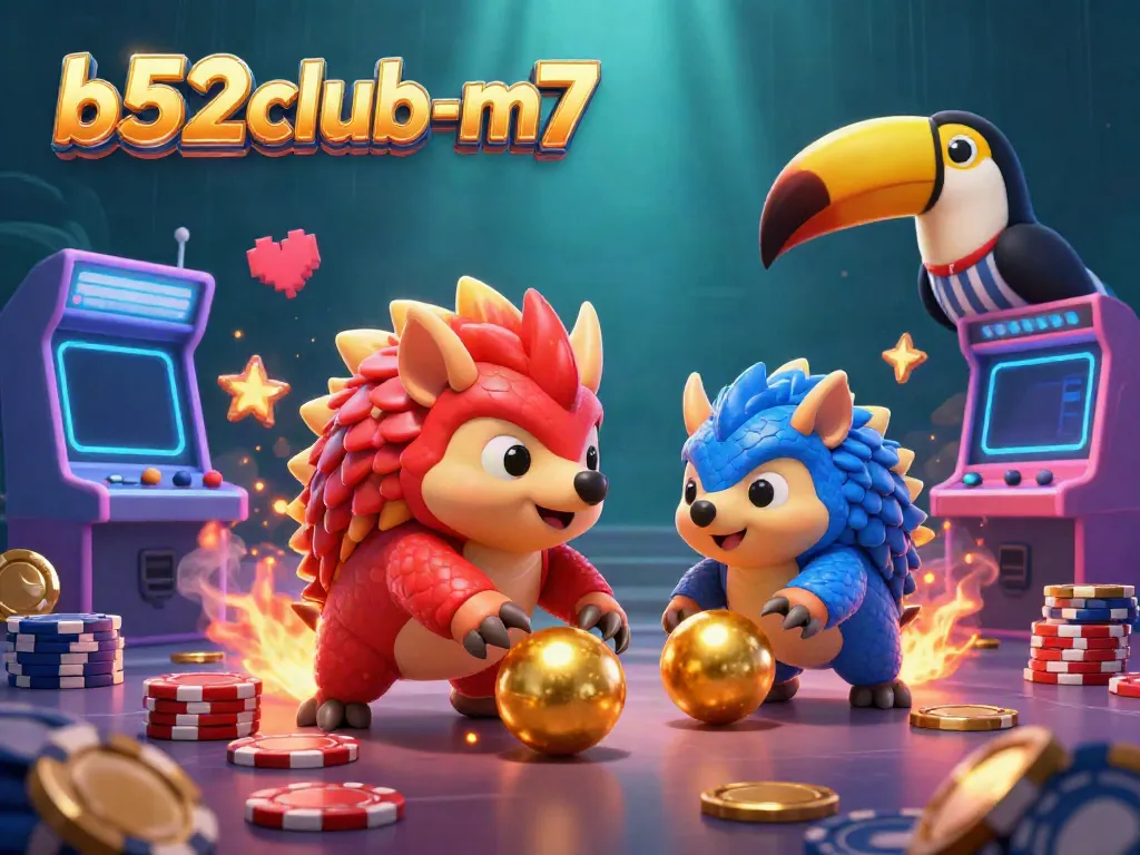 b52club-m7 champions clash in a dynamic casino-themed arcade showdown with colorful elements.