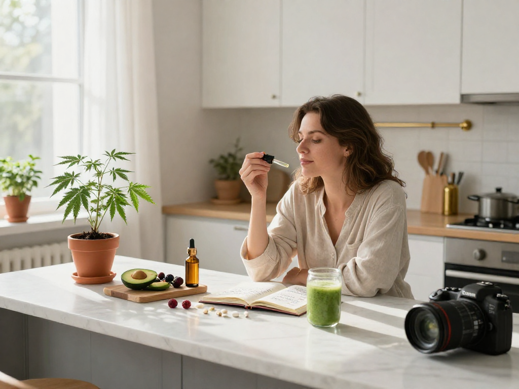 site paris sportif France, huile de CBD de qualité, bien-être naturel, extrait de chanvre bio dans une cuisine lumineuse