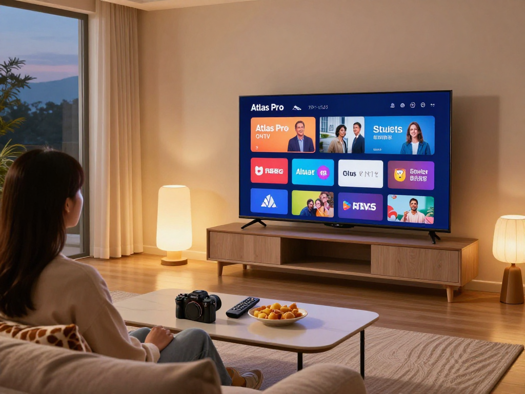 Expérience de visionnage avec Atlas pro ontv dans un salon moderne et confortable.