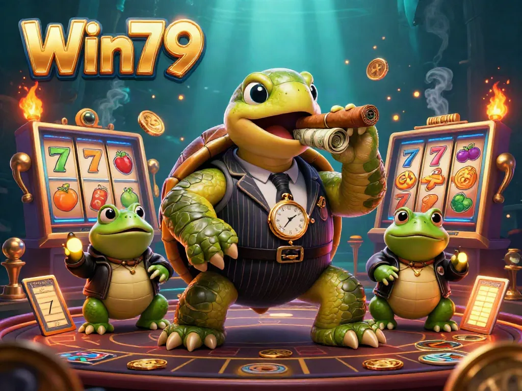 Experience the excitement of Win79 with a vivid illustration of casino gaming elements.