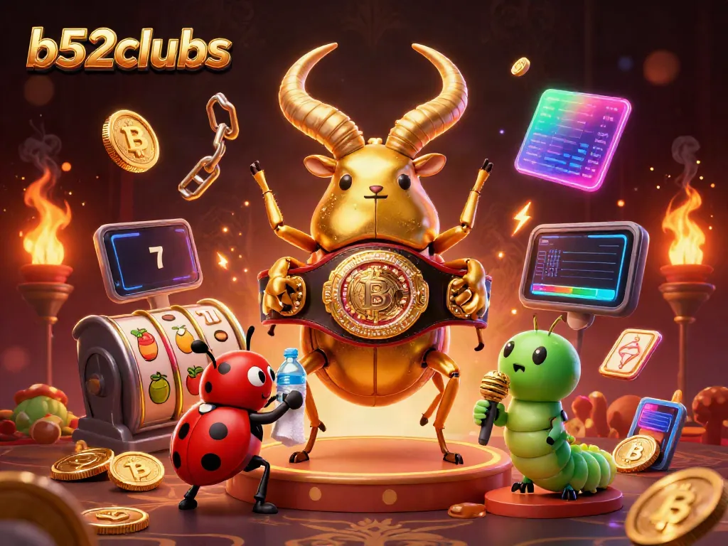 Play exciting games at b52clubs with this vibrant 3D illustration, showcasing lively characters and casino elements.