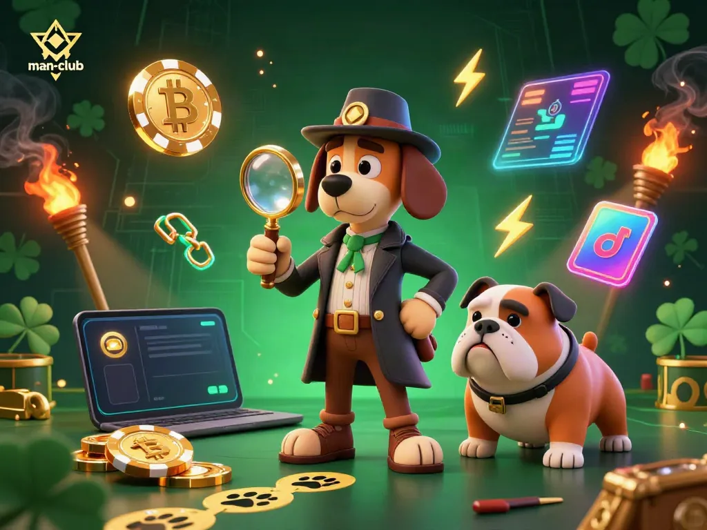Play games with the man-club in a vibrant casino setting, uncovering poker clues and crypto treasures.