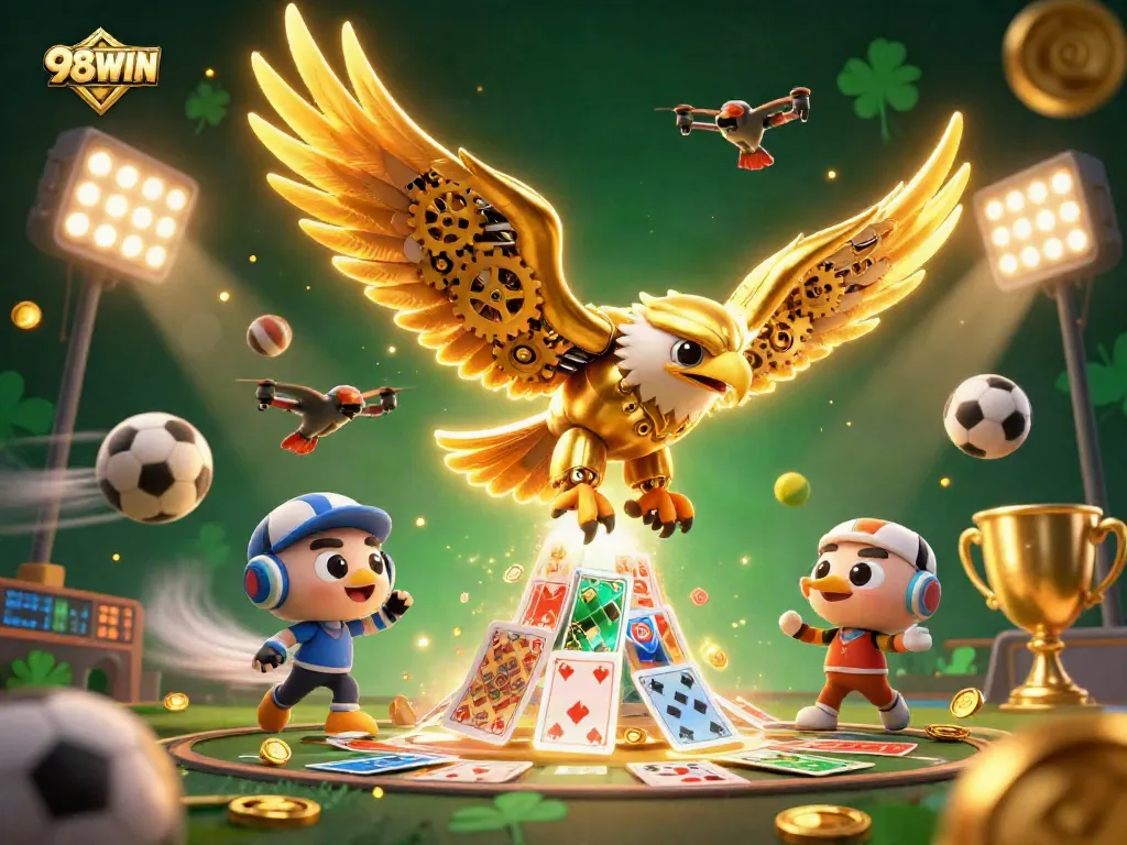 Experience thrilling wins with 98WIN as the cybernetic eagle soars through dynamic sports elements!