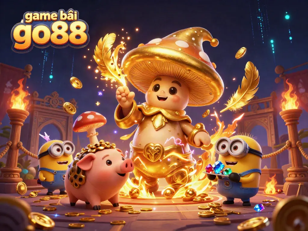 Experience the excitement of game bài go88 with a magical scene of a wizard, treasure, and vibrant casino elements.