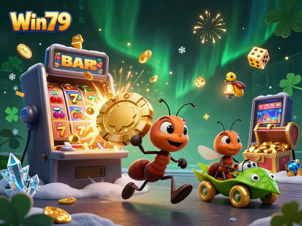 Experience thrilling heists in Win79 with ants carrying giant poker chips through a vibrant casino world.