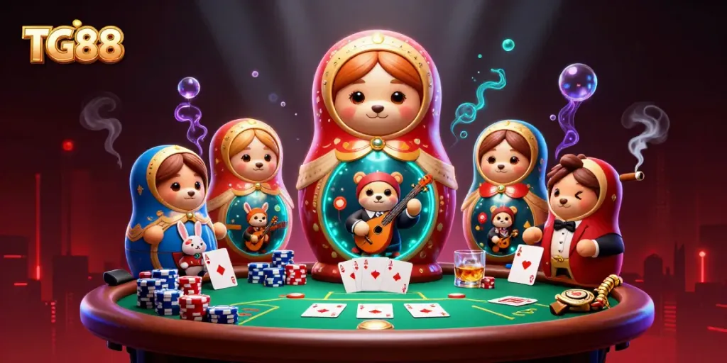 Experience the thrilling influences of TG88 through a lively casino ambiance with dealers and games.