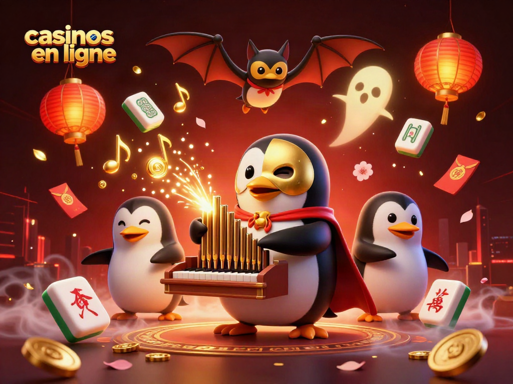 Les casinos en ligne offrent des jeux captivants avec un pingouin organisant un spectacle de pièces d'or.