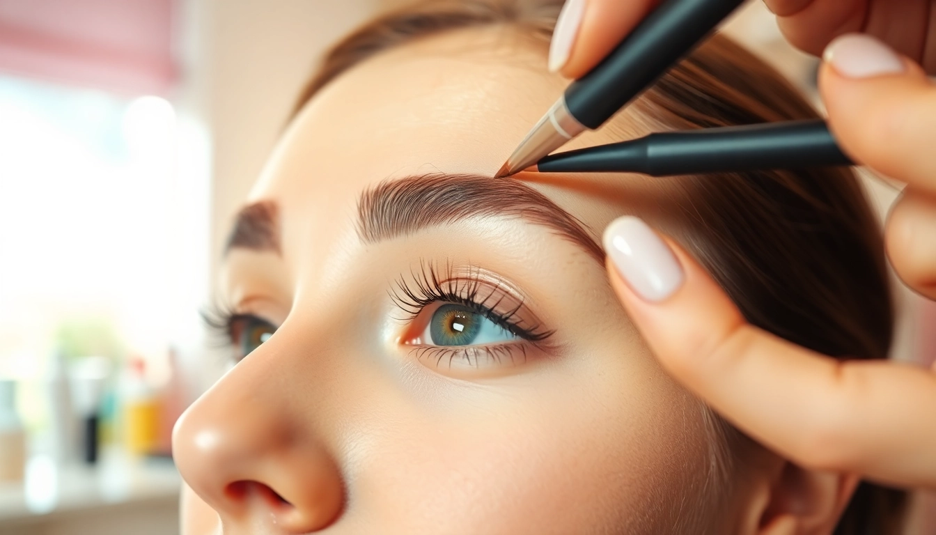 Wenkbrauwen Ede: Stylist perfecting brows with precision and care in a beauty salon.