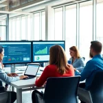 Vérification des e-mails dans un cadre de bureau moderne avec des professionnels utilisant des outils de validation.