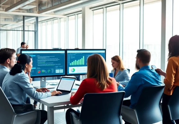 Vérification des e-mails dans un cadre de bureau moderne avec des professionnels utilisant des outils de validation.
