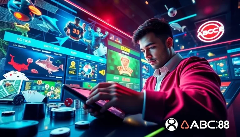 ABC8 com interface showcasing diverse online betting options in a vibrant digital environment.