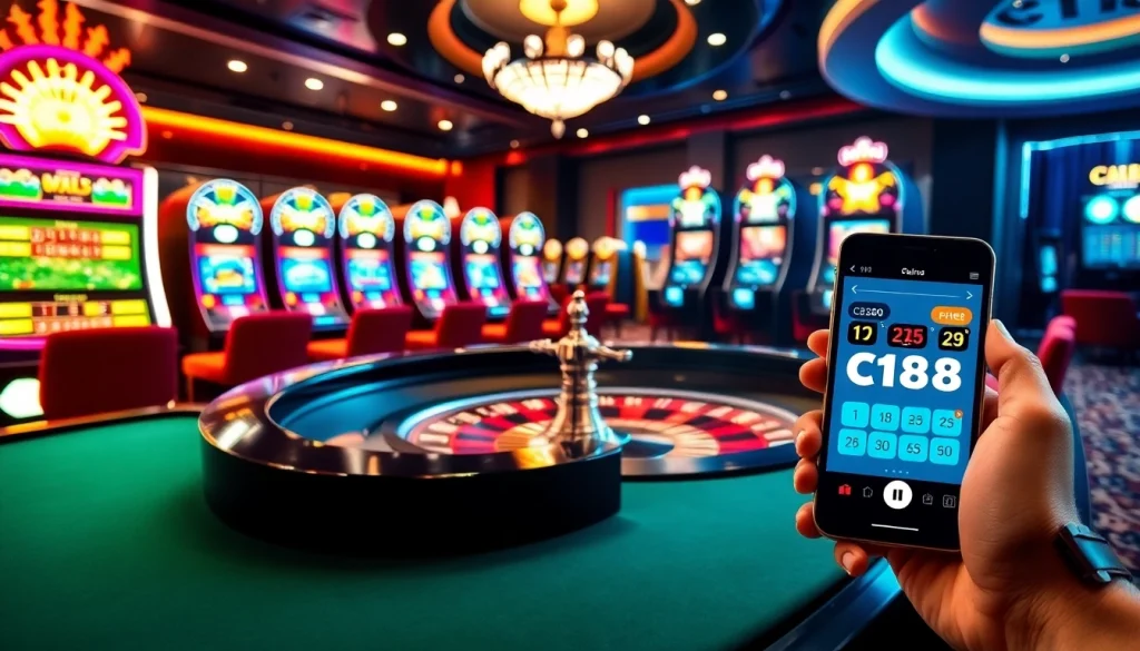 Experience thrilling online gambling at C168 with vibrant casino visuals and excitement.