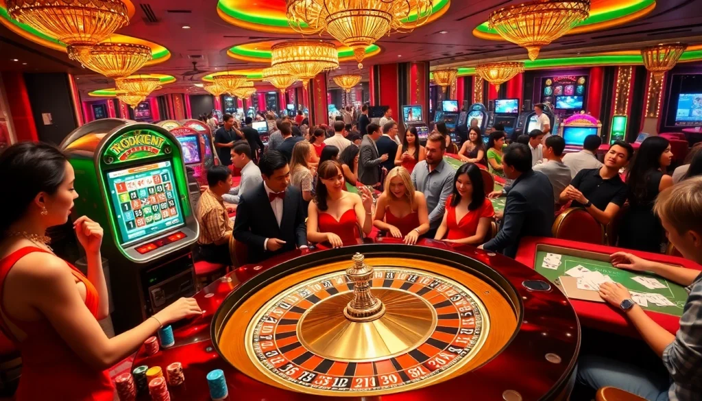 Players engaging in thrilling games at https://tk88t.org/, showcasing a vibrant casino atmosphere.