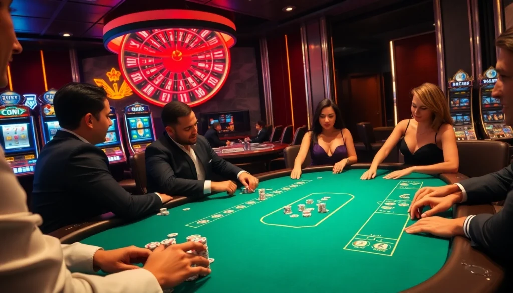 Intensely focused players at a poker table in an upscale casino scene from https://topclub.space/ showcasing high-stakes gambling.