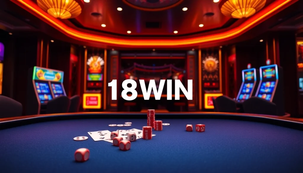 Experience the thrill of 18WIN with vibrant casino visuals and vibrant gaming action.