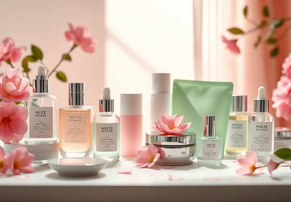 K Beauty Sverige hudvårdsprodukter fint arrangerade för en elegant och inbjudande visning.