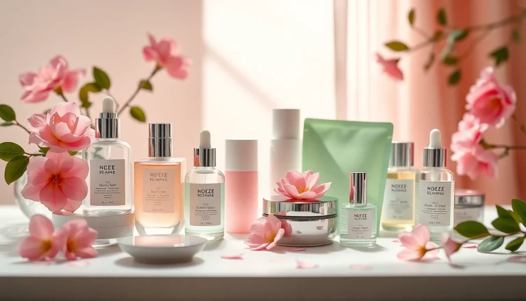 K Beauty Sverige hudvårdsprodukter fint arrangerade för en elegant och inbjudande visning.