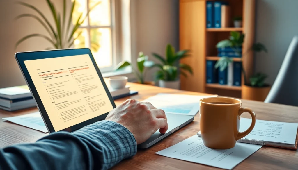 Traducteur assermenté travaillant avec diligence sur des documents juridiques dans un cadre de bureau professionnel