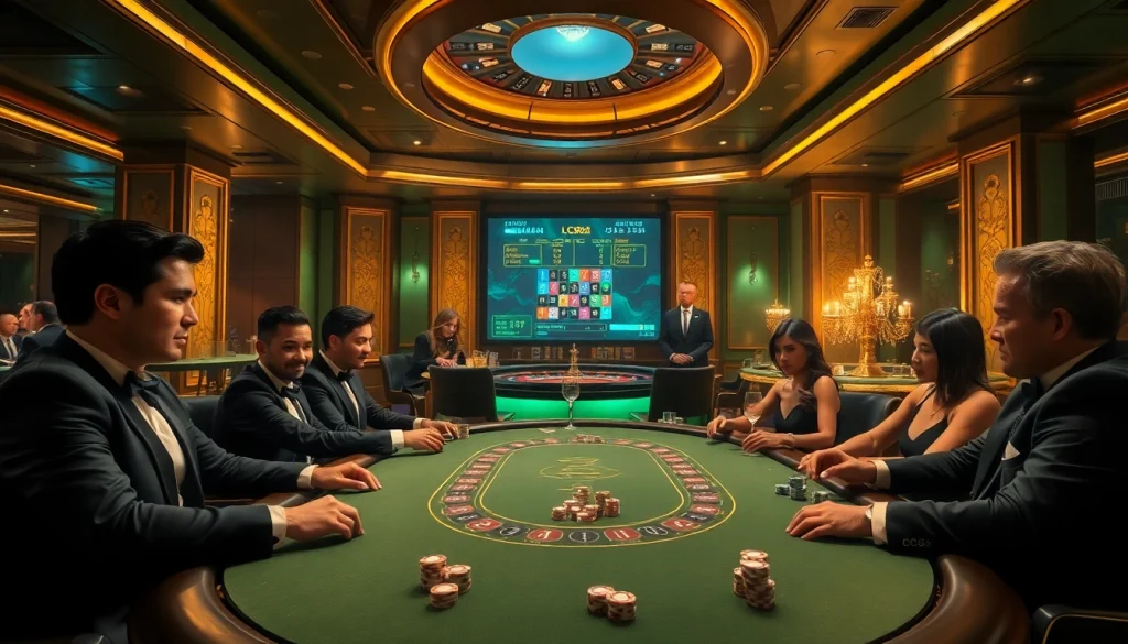 Experience the thrill of the lc88 poker table in an upscale casino setting with vibrant action.