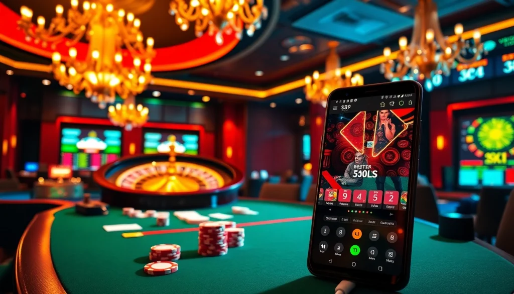 Engage with the S8 smartphone in a glamorous casino setting featuring poker, roulette, and luxury.