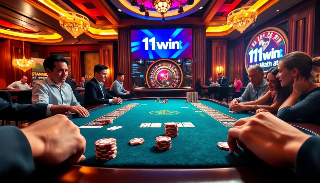 Action-packed casino scene featuring 11win.at's poker games with players engaged in high-stakes excitement.