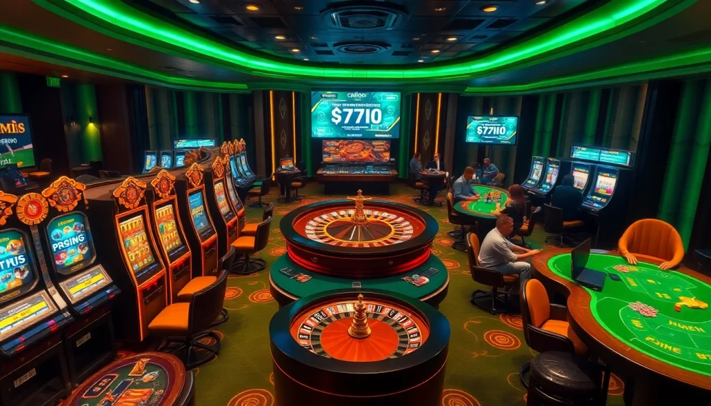 Engaging in casino crypto games with vibrant slot machines and live dealer tables.