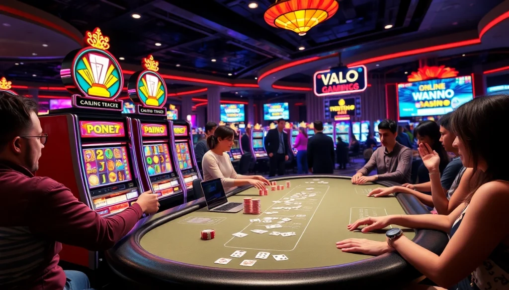 Expérience immersive dans un casino en ligne pour joueurs, ambiance animée et joyeuse.