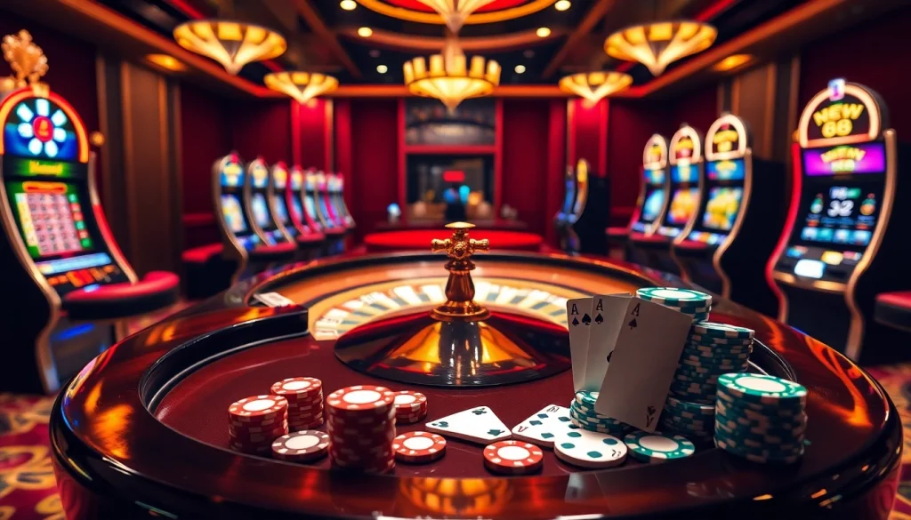 Experience the excitement of new 88 with poker chips and roulette at a glamorous casino.