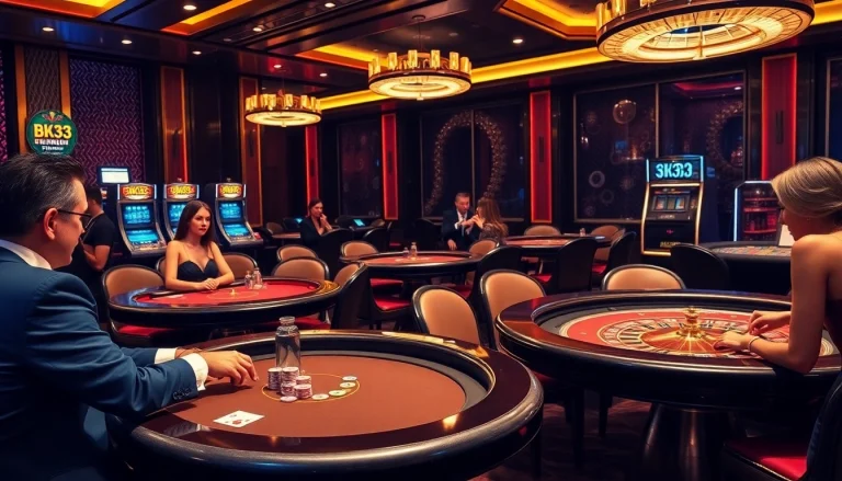 Experience the thrill of the Bk33 club with players at exclusive casino tables betting and winning.
