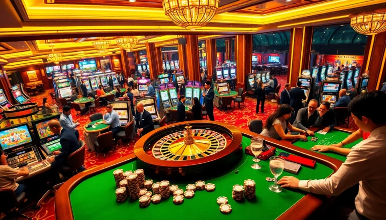 Join the thrilling action at https://gk88.city/, featuring a vibrant casino scene with poker games and roulette.