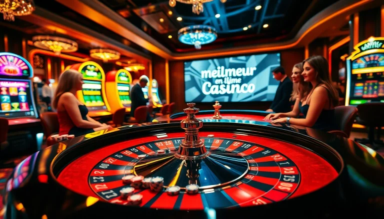 Scène captivante de jeu de roulette au meilleur casino en ligne en France, mettant en valeur un luxe vibrant.