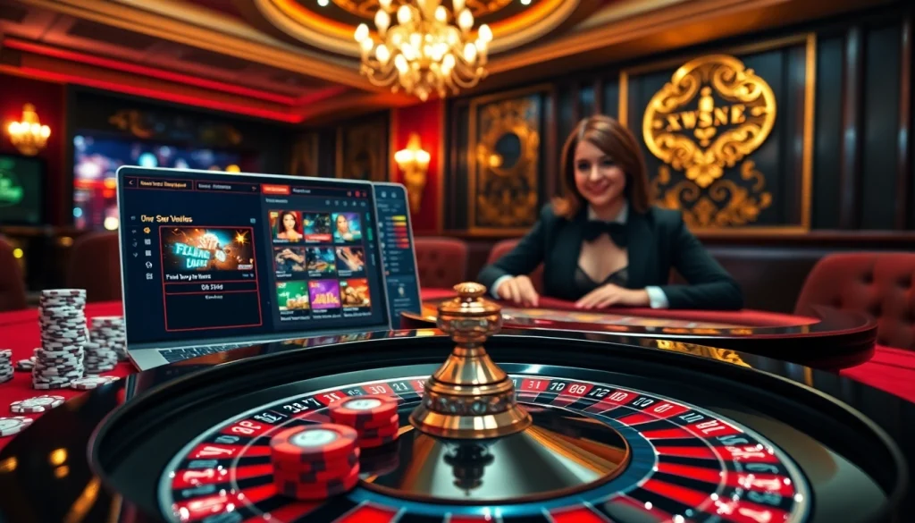 Experience the excitement of online gaming at https://78winvina.com/ with thrilling poker chips and a roulette table.
