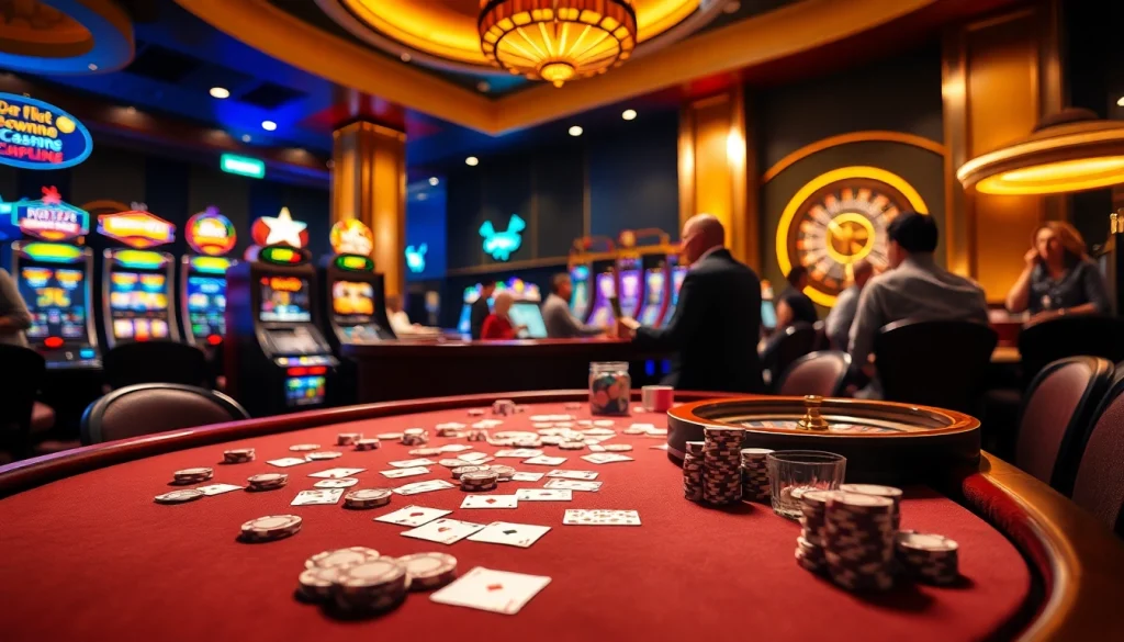 Experience thrilling bets at tylekeo.asia with vibrant casino visuals of poker and roulette tables.