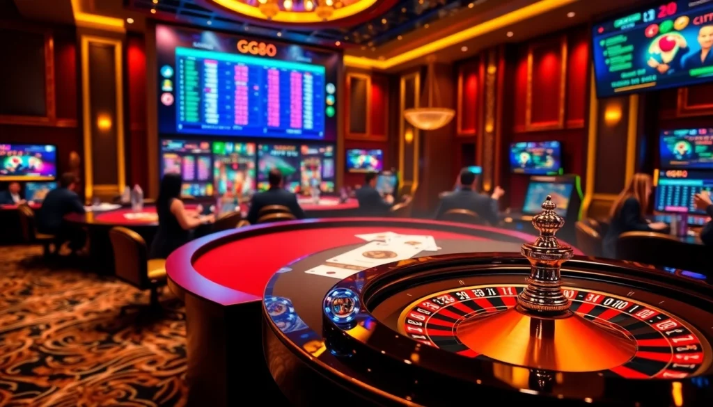 Experience the thrill of GG88 WORK with players at luxurious casino tables and vibrant gaming interfaces.