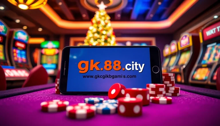Engage in thrilling online gaming at https://gk88.city/, featuring lively casino elements and festive decor.