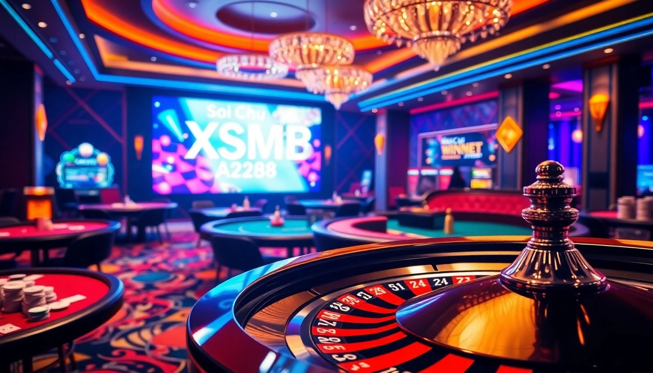 Soi Cầu XSMB Win2888 Asia showcased in a vibrant casino scene with roulette and gambling action.