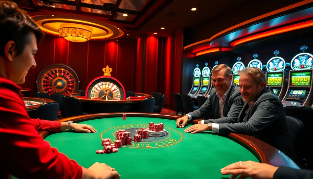 Players enjoying an exciting game of poker at the B52 club, surrounded by vibrant casino elements.