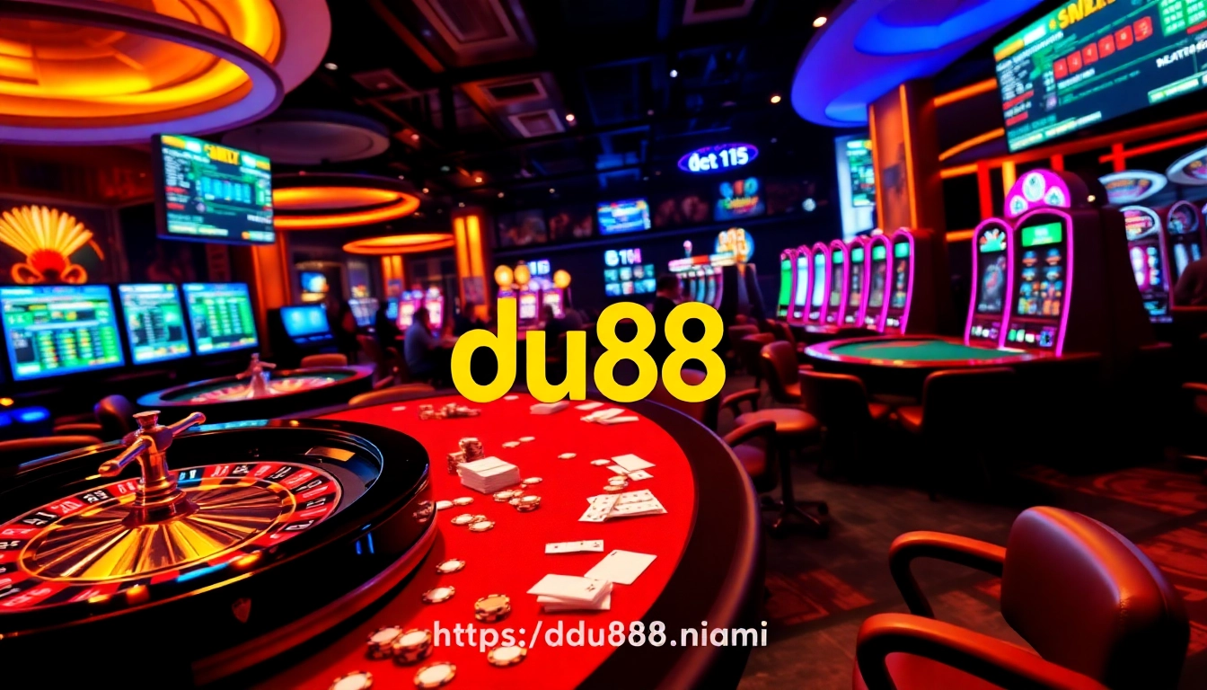 Experience exciting online gambling at https://du88.miami/ with vibrant casino visuals showcasing roulette, poker, and slot machines.