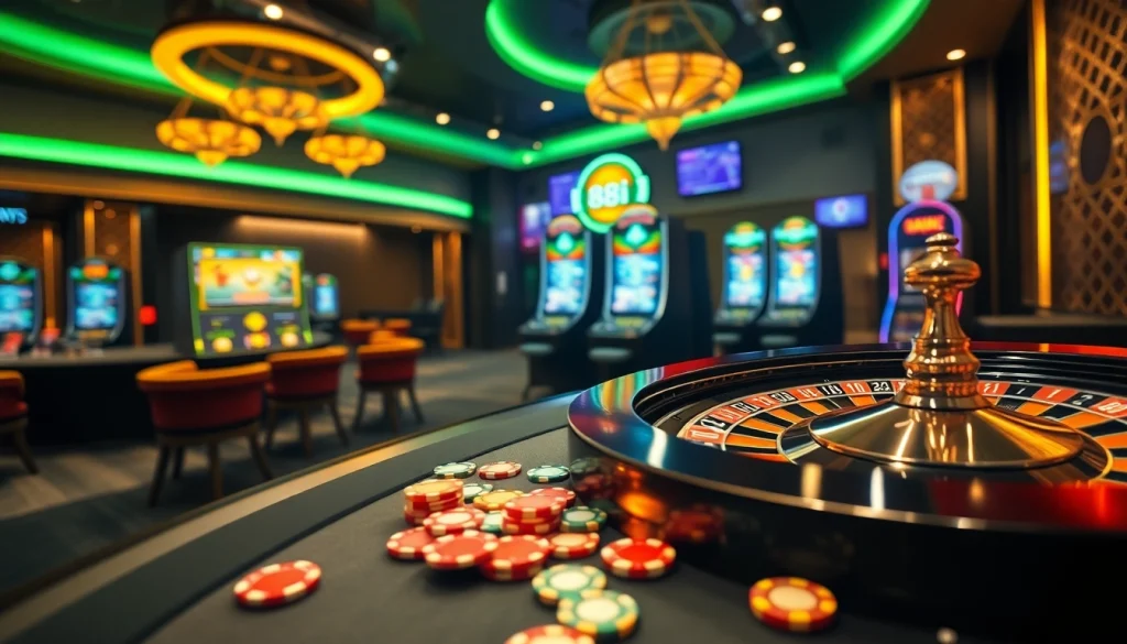 Thrilling gaming scene at 88i casino showcasing poker chips and roulette wheel action.