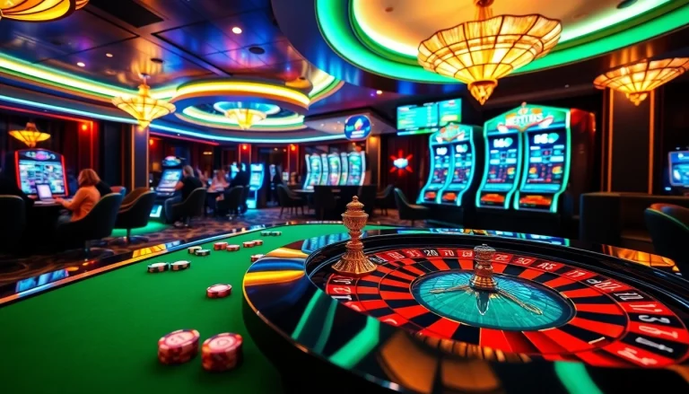 Players engaging with casino crypto games at a vibrant roulette table with colorful chips.