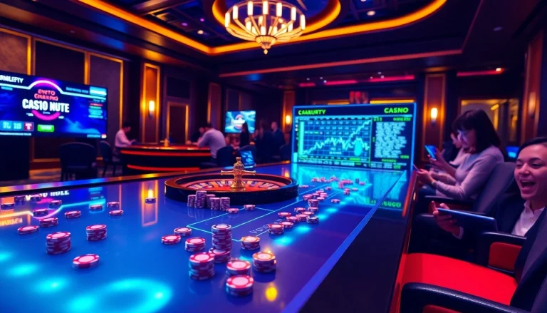 Experience thrilling gameplay at crypto casinos with vibrant lights and exciting betting action.