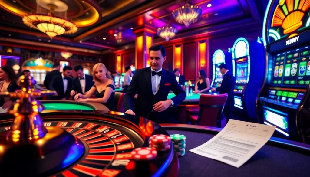 Engaging players at casino tables with vibrant colors, poker chips, and kuwin com branding.