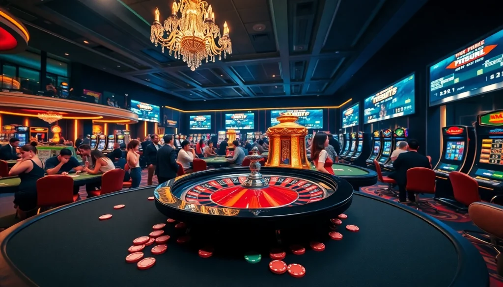 Engaged players examining the betting odds on tylekeo.asia at a vibrant casino.