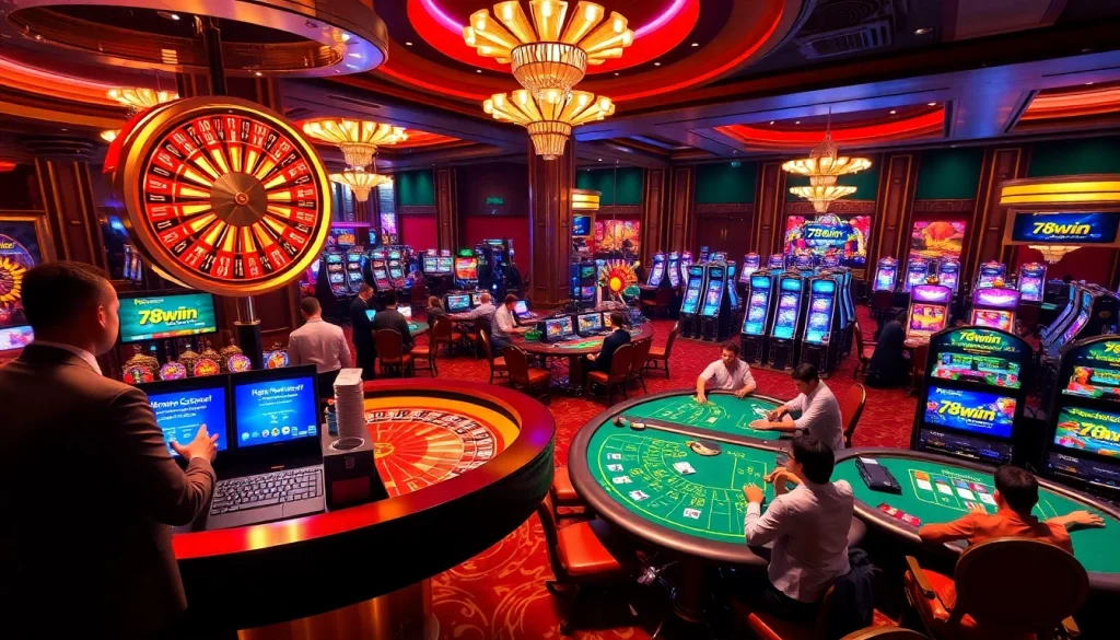Experience the excitement of games at 78win Com with engaging players at a casino table.