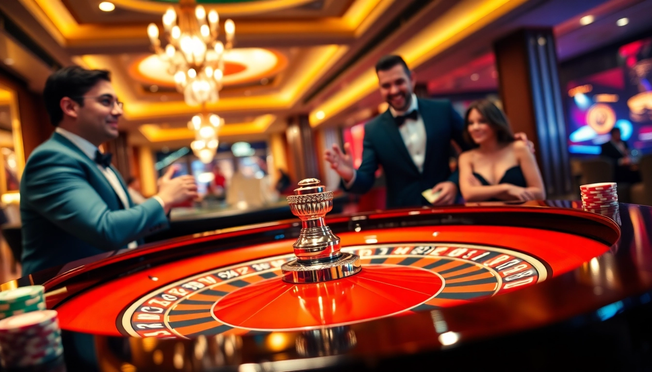 Les passionnés de casino en ligne jouent autour d'une table de roulette animée.